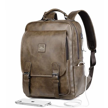 Винтажный мужской рюкзак большой емкости, USB зарядка, Мужской дорожный рюкзак, спортивные школьные сумки для мальчиков, сумка для ноутбука из искусственной кожи