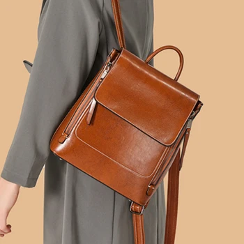 Женский рюкзак из натуральной кожи с маслом и воском, школьная сумка для книг, женский рюкзак для девочек, сумки через плечо