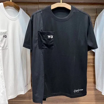 Yamamoto Yohji Летнее Новое Мужское Индивидуальное Сращивание Повседневная Рубашка с коротким рукавом Y3 Signature с вышивкой Дышащие футболки