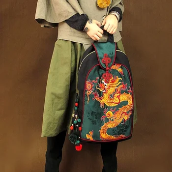 Китайская традиция, Шикарный рюкзак с вышивкой дракона для отдыха, этническая сумка с драконом, школьный рюкзак, дорожная сумка, походная сумка