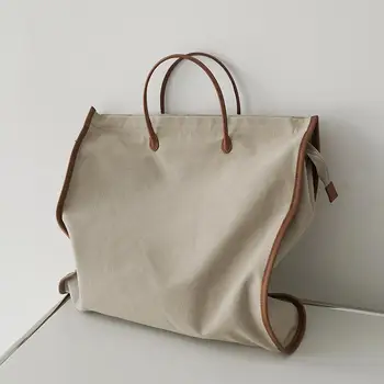 Винтажная сумка-тоут из хлопка, льна и кожи