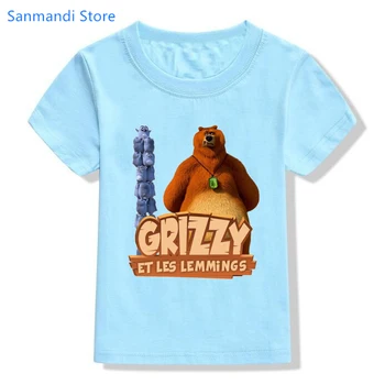 Kawaii/Детская одежда, Топы для девочек/мальчиков, Забавная футболка с графическим принтом Grizzly, Летняя футболка с коротким рукавом, Детская одежда в стиле Харадзюку