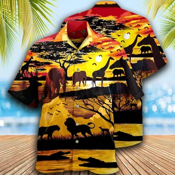 2022 Мужские Рубашки с коротким рукавом в Кубинском стиле, топ с Животным миром, мужские Гавайские рубашки с 3D принтом, летние каникулы, вечеринка, мужские