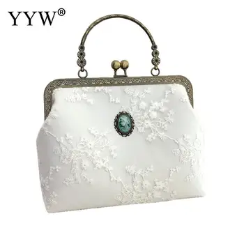 Ретро кружевная сумка в китайском стиле, портативная маленькая сумка, Элегантная однотонная сумка для ручной работы в китайском стиле для женской свадьбы или вечеринки