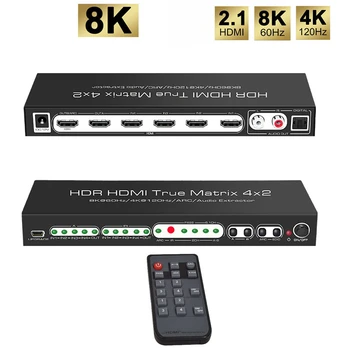 8K60Hz 4X2 HDMI Матричный KVM Переключатель 4 в 2 Выхода HDMI Переключатель Разветвитель HD Видео Переключатель HDMI Матрица для компьютера XBOX STB DVD PS5