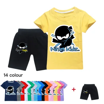 Летняя футболка Ninja Kidz от 2 до 16 лет, шорты, комплект из 2 предметов, детский повседневный костюм, спортивный костюм для маленьких мальчиков, одежда для бега для девочек