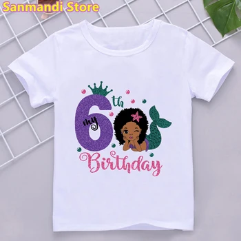 Новая футболка с Графическим Принтом Русалки на Мой 6-9-й День Рождения, Черная футболка Принцессы для девочек, Кавайная Детская одежда, Топы, Детский подарок