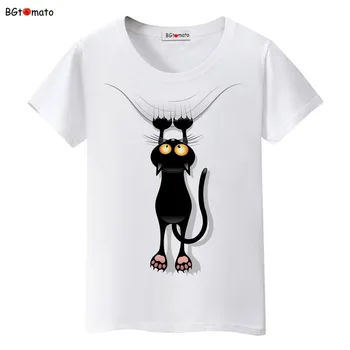 BGtomato Горячая распродажа, Летняя футболка Naughty Black Cat 3D, Женская футболка с Милым Рисунком, Хорошее качество, оригинальные брендовые рубашки, Повседневные Топы