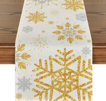 Рождественская льняная дорожка для стола в виде снежинки, украшения для зимних праздников в рождественской тематике в помещении, подходит для украшения домашней вечеринки