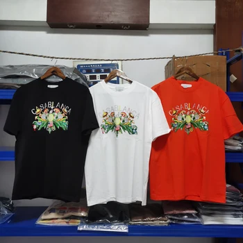 Красочные футболки CASABLANCA с грибным принтом и забавными буквами, хлопковые футболки с коротким рукавом для мужчин и женщин