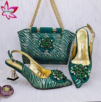 Темно-зеленый цвет, высокое качество, Новые поступления, милый стиль, итальянский дизайн, женская обувь и сумка в комплекте с лодочками для вечеринки в саду