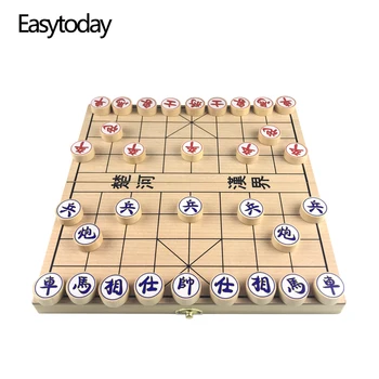 Easytoday Китайские Шахматы из массива Дерева, Складная Шахматная доска, Круглые китайские шахматные фигуры, Развлекательная игра Стандартной конфигурации