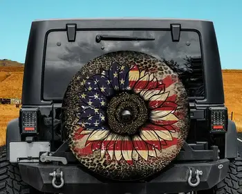 Чехол для запасного колеса с леопардовым принтом в виде подсолнуха, американского флага, с отверстием для камеры, выполненный по вашему размеру, мягкий чехол для шин запасного колеса