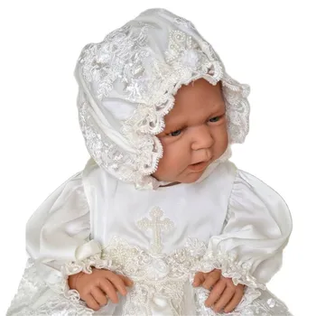 Новое Детское платье для новорожденных, белое Платье для крещения девочек цвета слоновой кости, Кружевное тюлевое Длинное платье для крещения с повязкой на голове, платье для малышей
