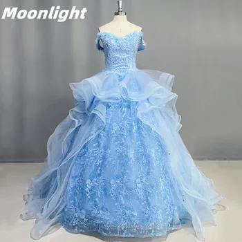 Лунный свет, роскошные бусы, Пышное платье, бальное платье, Блестящее кружевное вечернее платье, Многоуровневые аппликации для сладких 18 3D цветов, реальные фотографии