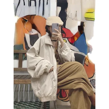 Женские куртки QWEEK, университетские куртки Harajuku, толстовка в стиле японского сафари на молнии, бейсбольная куртка Оверсайз, Новинка осени