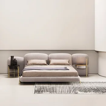 Итальянская светлая роскошная вилла в стиле ins главная спальня двуспальная кровать 1,8 метра фланелевая современная минималистичная тканевая кровать