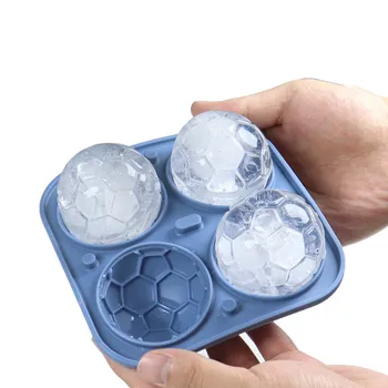 Силиконовые формы для кубиков льда с крышкой 4 Отверстия Футбольная форма Многоразовый Лоток для кубиков льда Кухонные принадлежности Инструмент для приготовления мороженого