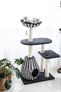Королевское дерево 3 уровня, угольно-черное и фарфорово-белое Кошачье дерево с игрушкой (Без средства для ухода за кошкой), аксессуары для котенка Juguetes gatos