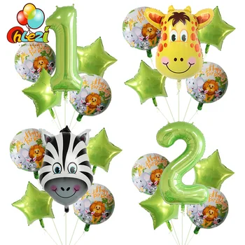 5 шт. Набор воздушных шаров для Дня рождения лесных животных, 40 дюймов, Зеленый номер, Гелиевый баллон, Лев, Тигр, Жираф, декор для вечеринки в честь дня рождения, Детский душ