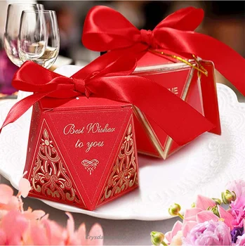50шт Новая Свадебная Коробка конфет Индивидуальность Креативный Бриллиантовый Тип Бронзирующая Свадебная коробка конфет Полая Подарочная коробка