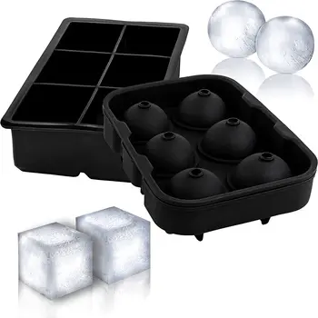 Силиконовые формы для кубиков льда (набор из 2), форма для изготовления шариков льда для виски, круглая форма для кубиков льда, квадратная форма