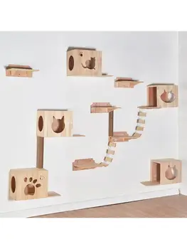 Роскошная кошачья альпинистская рама из цельного дерева, настенная платформа для прыжков с кошкой, самодельный кошачий наполнитель, роскошная кошачья мебель, игрушка для кошек