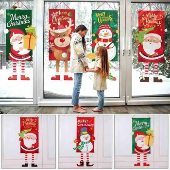 Рождественский баннер на двери, праздничный реквизит, атмосфера, Тканевый флаг, Старик, Снеговик, баннеры на окно