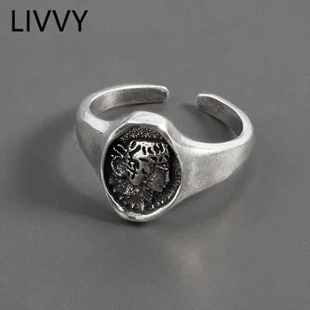LIVVY Thai Серебристого цвета, Портретные рельефные кольца с овальным открытым указательным пальцем для женщин, Модные Винтажные Вечерние Регулируемые Ювелирные изделия, подарки