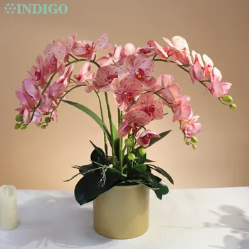 Центральное украшение вечеринки из искусственных цветов, Розовый фаленопсис, 1 комплект с вазой, Большой размер, сделай сам, 60x60 см, дизайн цвета индиго