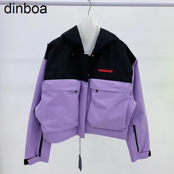 Dinboa-2022 Новые Короткие куртки в стиле пэчворк, Верхняя одежда, Топ, Женская Повседневная Уличная одежда, Кардиган на молнии, Свободная Повседневная куртка, пальто