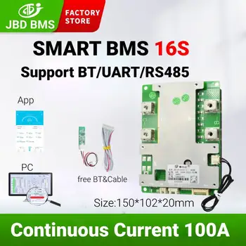 JBD BMS 16S 100A Smart 48V Lifepo4 Bms 60V Литий ионный аккумулятор Баланс печатной платы 3NTCs С функцией UART RS485