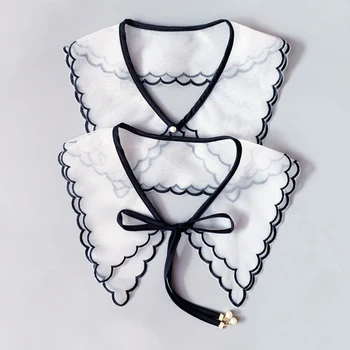 Новая Шифоновая блузка с фальшивым воротником в Милом стиле, Съемный воротник Для женщин, украшение из жемчуга, Повседневная рубашка, Шаль, Женские аксессуары