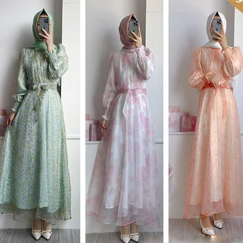 Новое мусульманское арабское Пакистанское женское Модное платье из Органзы с принтом, Ближневосточный Марокканский кафтан, Абайи для женщин, Халаты