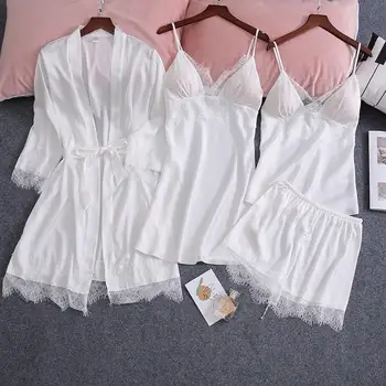 Белая ночная одежда для невесты, Новый Летний женский халат, Сексуальная пижама, кружевное интимное белье, Кимоно, Банный халат M-XXL