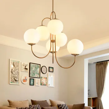 Подвесные светильники из белого стекла в скандинавском дизайне, 6 головок, золотая подвесная лампа в стиле арт-деко, украшение для гостиной, ресторана, лампа для комнаты
