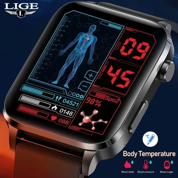 Новые умные часы LIGE для мужчин Bluetooth IP68 Водонепроницаемые часы 1,7 дюймов Полноэкранные Спортивные Фитнес-умные часы Relogio Masculino