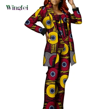 Женская одежда в африканском стиле, комплект из 2 предметов, длинная куртка и комбинезон с принтом, Повседневный женский костюм, Африканская одежда в стиле Дашики WY9476