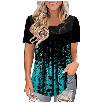 Летняя модная женская футболка с градиентным 3D принтом, Топы, рубашка с короткими рукавами, Пуловер, Женская футболка 2023 с круглым вырезом, Одежда Оверсайз