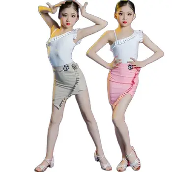 Костюмы для латиноамериканских танцев для девочек Топы с одним рукавом Юбка с кисточками Одежда для танцев Чача Детская одежда для занятий Самбой Танго