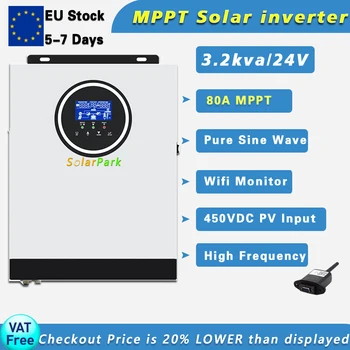 Гибридный Солнечный инвертор 24 В 3 кВт Чистый Синусоидальный инвертор Автономный Встроенный 80A MPPT Зарядное устройство 220 В Макс PV 450 В
