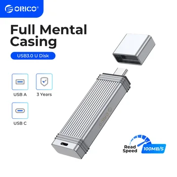 ORICO USB 3,2 USB Флэш-накопители 32 ГБ 64 ГБ 128 ГБ 256 ГБ Флеш-накопитель Memory Stick Металлический U-диск Mini Pendrive для устройств Type-C USB A
