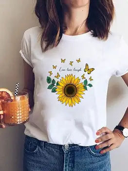 Женская футболка с рисунком, Женская одежда, футболки с бабочкой и цветочным милым принтом, летняя футболка с коротким рукавом, повседневная женская мода
