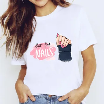 Летняя футболка Nails с индивидуальным принтом лака для ногтей, Повседневная милая женская футболка, Леггинсы для мальчиков и девочек, детские футболки