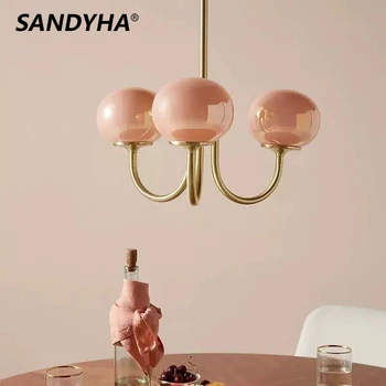 SANDYHA Современные Простые Люстры в кремовом стиле, Подвесной светильник с розовым стеклянным шаром для гостиной, спальни, светодиодная лампа для домашнего декора