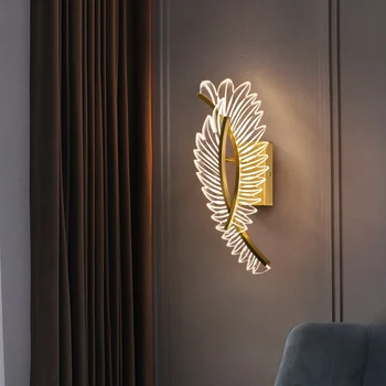 Скандинавский медный светодиодный настенный светильник с крыльями из перьев, трехцветные художественные лампы для гостиной, спальни, Прикроватный фон, Настенный декор, Настенный светильник