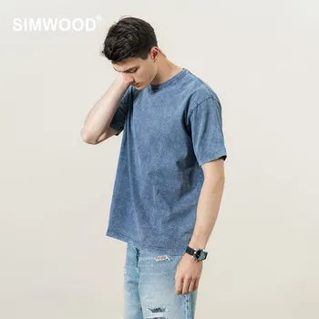 SIMWOOD 2023 Летняя Новая Футболка Snow Oil Wash, Мужская Ретро Винтажная футболка из 100% Хлопка с открытыми плечами, Топы Оверсайз Размера Плюс, футболка