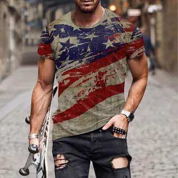 Мужская Футболка с изображением Дня Независимости, Повседневные футболки с 3D Флагом 4 июля, Пуловеры, топы, Винтажные топы, Мужские Camisas Blusas 2023