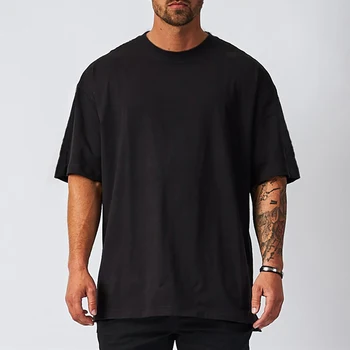 Мужская футболка, хлопковая черная однотонная футболка большого размера, Белая пустая женская винтажная футболка большого размера, мужская одежда