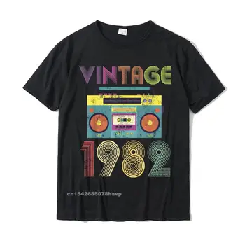 Классическая винтажная футболка 1982 37th Birthday, ретро микстейп, Camisa, Хлопковые мужские футболки, Удобные облегающие футболки